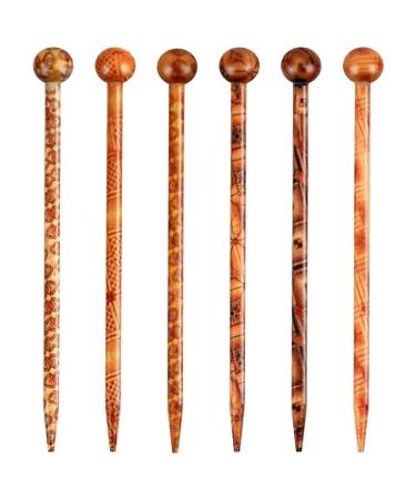 H H&J HUAJIAN Boho Vintage Wood Hair Styling Pins 6 Pack 5.1 Different Prints for Quick Hair Styling