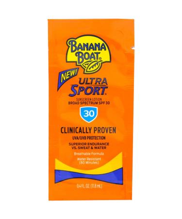 Banana Boat Ultra Sport Sunscreen Lotion Packets Broad Spectrum SPF 30 Water & Sweat Resistant 0.4 fl oz (Pack of 24)