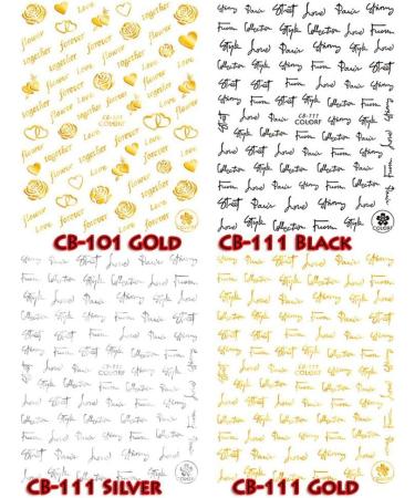 Manicure Sliders Charms DIY Nail Stickers Black Gold Silver Letters Valentine Design(CB-111 Gold) - Buy Online on GoSupps.com