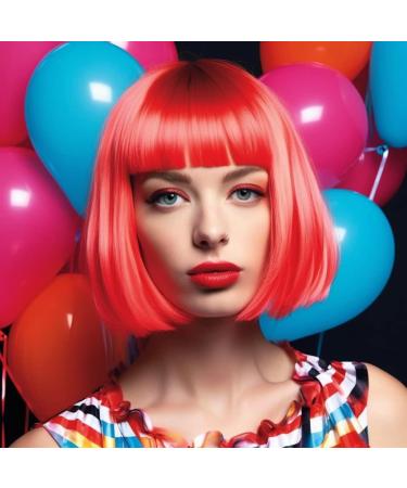 Party Wigs Wig Cap and Sunglass Set Short Bob Hair Wigs Straight with Flat Bangs Synthetic Colorful Cosplay Daily Party Neon Wig for Women (Red) - Buy Online on GoSupps.com