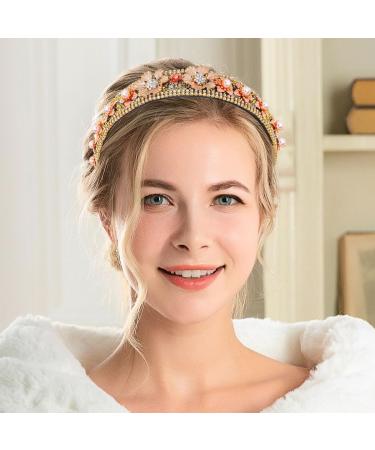 Flayem Rhinestone Flower Headband Glitter Padded Wide Hair Band Bridal Wedding Hair Hoop Accessories for Women and Girls (Gold) - Buy Online on GoSupps.com