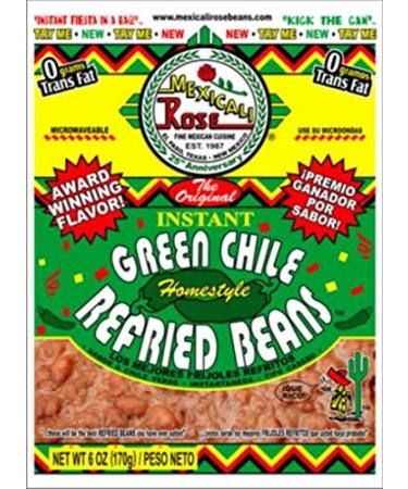 Mexicali Rose Instant Mexican Homestyle Refried Beans 6oz - 7oz Pouch (Pack of 3) (Green Chile 7oz)