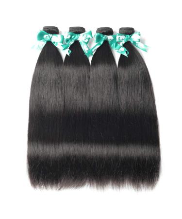 Beauhair Straight Human Hair Bundles 100% Unprocessed Brazilian Straight Virgin Human Hair 4 Bundles Human Hair Extensions Natural Black Color(20 22 24 26) 20/22/24/26 Inch 4 Bundles