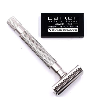 Parker's Semi Slant Safety Razor and 5 Parker Premium Double Edge Razor Blades Satin Chrome - Buy Online on GoSupps.com