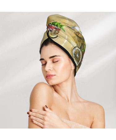 Hair Towel Wrap - Quick Drying Turban with Button | Watercolor Canary Bird Design - Buy Online on GoSupps.com