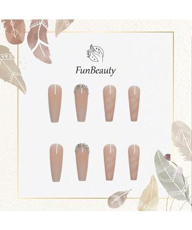 FunBeauty 24pcs Extra Long Gradient Marble Press on Nails - White Yellow Pattern01 - Buy Online on GoSupps.com