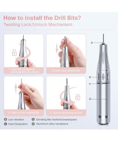 Portable Rechargeable 35000RPM Professional Electric Nail Drill for Acrylic Gel Nails - Home & Salon Use - Grey - Buy Online on GoSupps.com