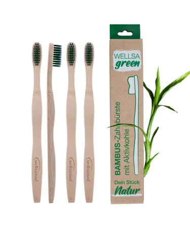 wellsamed wellsagreen 4-pack bamboo toothbrushes with soft activated carbon bristles