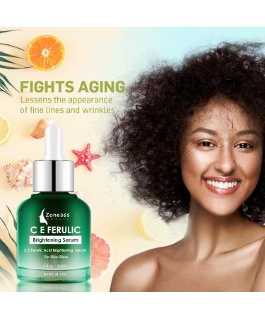 Zone 365 Brightening Serum with Vitamins C & E, Ferulic Acid, Hyaluronic Acid - Correct Skin Imperfections - Buy Online on GoSupps.com