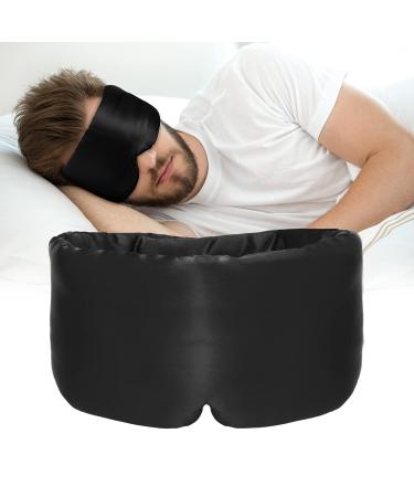 ATreebag Silk Sleep Mask for Women Men, Mulberry Silk Eye Sleeping Mask & Blindfold with Adjustable Velcro Strap, Blackout Eye Cover for Sleep Travel Yoga Nap, Large Size, Black
