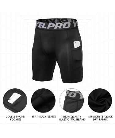 Men's 3 Pack Dry Fit Compression Shorts with Pocket, Workout Athletic Underwear, Black+White, Large - Buy Online on GoSupps.com