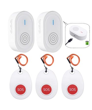 CallToU Caregiver Pager Call Button for Elderly at Home,Nurse Alert System Alert Button for Seniors 2 USB Receivers 3 SOS Call Panic Buttons 3 call button+ 2 receivers