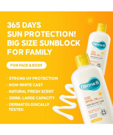 Derma B Everyday Sun Block Sunscreen SPF 50+ PA++++ 6.71 Fl Oz | Big Size Korean Sunscreen Lotion - Buy Online on GoSupps.com
