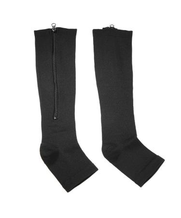 Compression socks with zipper zipper compression socks compression stockings Sports Calf Knee Support Varicose relief socks for varicose veins edema recovery (XXL-Schwarz)
