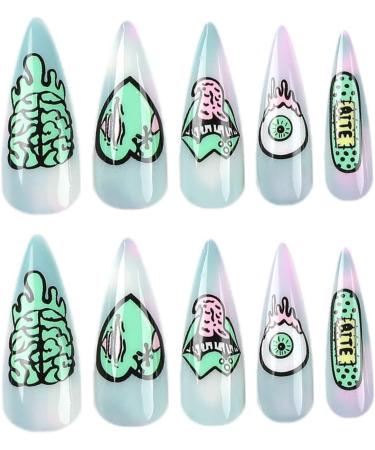 24Pcs Halloween Heart Eyeball Lip Wearing False Nails Full Coverage Coffin Press On Nails Long Artifical Fake Nail False Nails Long - Buy Online on GoSupps.com