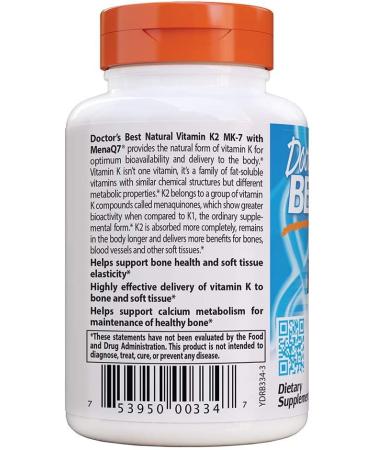 Doctor's Best Vitamin K2 MK-7 100 mcg - MenaQ7 60 Veggie Caps | Natural Bone & Heart Health - Buy Online on GoSupps.com