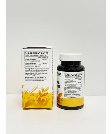 Wild & Organic Echinacea Goldenseal Capsules - Immune & Lung Support - Goldenseal Echinacea Supplement - Hydrastis Canadensis & Purpurea Complex - Vegan No Fillers Non-GMO - 60 Count 60 Count (Pack of 1) - Buy Online on GoSupps.com