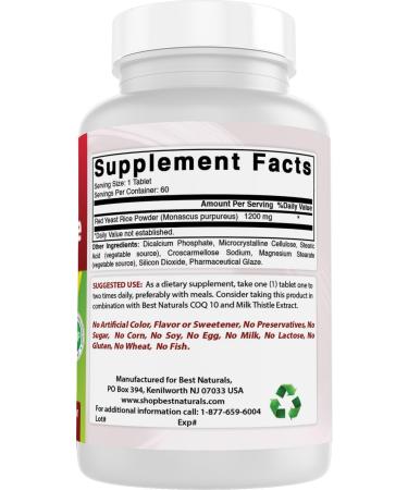 Best Naturals Red Yeast Rice 1200 Mg Tablet for Healthy Cholesterol Level 60 Count (Pack of 6) - Buy Online on GoSupps.com