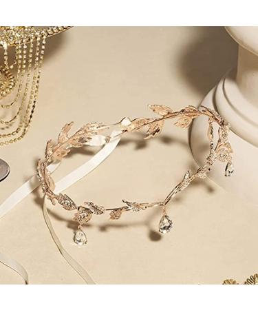 Goddess Tiara Crystal Leaf Wedding Headband for Bride Prom Birthday Party Cosplay Hair Accessories for Girls Golden - Buy Online on GoSupps.com