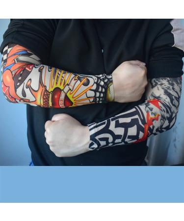 Men's 8pcs Temporary Tattoo Sleeves - Fake Slip On Sunscreen Arm Protectors for Cosplay & Body Art - Buy Online on GoSupps.com