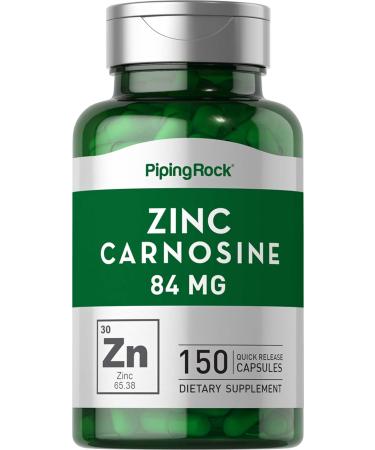 Zinc Carnosine Supplement | 84 mg | 150 Capsules | Non-GMO Gluten Free | by Piping Rock