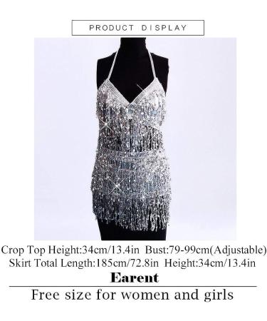 EARENT Silver Belly Dance Hip Skirt with Sequins Tassel Hip Scarf for Women - Buy Online on GoSupps.com