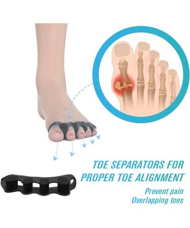 Toe Spreader Hallux Valgus Silicone - Ultimate Toe Separator & Spacers for Crooked Toes - Toe Correction Rail - 6 Pack - Black - Buy Online on GoSupps.com
