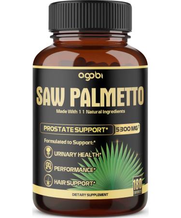 11in1 Saw Palmetto Capsules - Equivalent 5300mg with Ashwagandha Turmeric Tribulus Maca Green Tea Ginger Holy Basil & More - Healthy Prostate & Hair Support - 180 Count 6-Month Supply