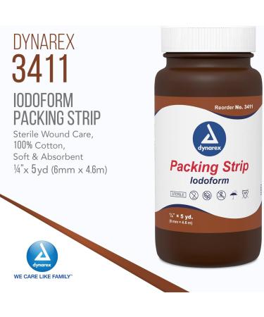 Dynarex Sterile Wound Care Plain Packing Strips with Iodoform - 100% Cotton, Soft & Absorbent - 1/4 x 5 yd (2 Jars) - Buy Online on GoSupps.com