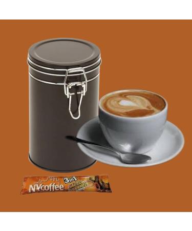 NY 3-in-1 Coffee Sachets Individually Wrapped with Sugar 10 x 14g Bundle with Black Refillable Cannister and Latte Spoon Set for Home Desk or Travel - Buy Online on GoSupps.com