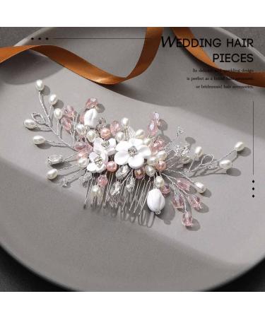Vakkery Flower Bridal Hair Comb | Pearl & Crystal Wedding Accessories for Women & Girls - Buy Online on GoSupps.com