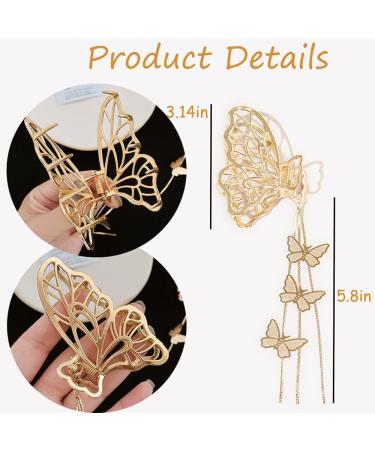 Gold Butterfly Hair Claw Clip with Tassels - Elegant Hair Accessory for Women - Non-slip, Luxury Design - Perfect for Thick/Thin Hair - 1Pcs - Buy Online on GoSupps.com