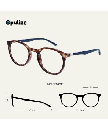 Opulize Brown Tortoiseshell Navy Blue Reading Glasses | Large Round | Spring Hinges | Unisex | +1.00 Magnification - Buy Online on GoSupps.com