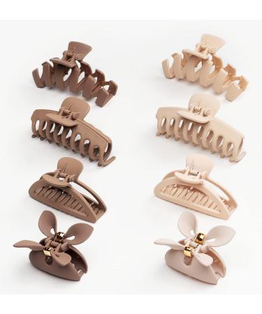 8 Pcs Neutral Hair Claw Clips 4 styles Casual wear  clip hair for girls Nonslip Hair Clips for Women and Girl  Strong Hold Matte Claw Clips for Thick Hair & Thin Hair