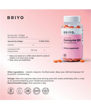 Briyosis Coenzyme Q10(Coq10) 200 Mg-60 Softgels-Formulated to Provide Superior Absorption Antioxidant Heart Health Boost Energy Supplement High Strength Healthy for Men/Women - Buy Online on GoSupps.com