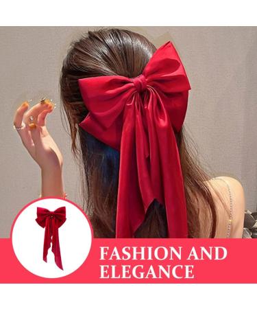 FOMIYES Hair Bows for Women Girls Bow Hair Clips Long Tail Ribbon Hair Clips Satin Silk Large Big French Barrettes Ponytail Holder Red - Buy Online on GoSupps.com