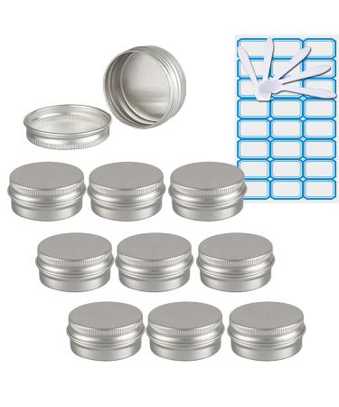 Zeoabsy 10 pieces empty 15 ml round silver aluminum tins with screw-top cole screw box CREMEDOSE ALU trucks doses aluminum box tin cans for cosmetics candle ointments 5x spatula 1x etiquette silver 15ml