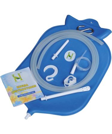 Enema Bag Kit for Colon Cleansing - 4 Quart Open Top with Platinum Cured Silicone Hose - Blue - Buy Online on GoSupps.com