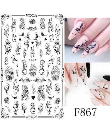 Buy 10 Sheets Black & White Butterfly Flower Nail Stickers - Self-Adhesive Art Decals for Creative Nail Designs | International Shipping Available - Buy Online on GoSupps.com