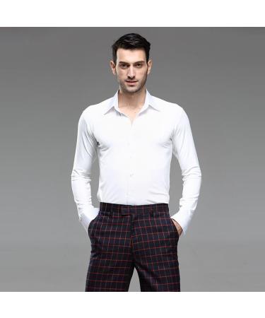 Men's Professional Solid White Dance Shirt | Long Sleeve Slim Fit Ballroom Square Dance Top - Buy Online on GoSupps.com