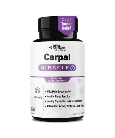 Real Science Carpal Miracle All Natural Carpal Tunnel Relief & Wrist Support Supplement with Vitamins B6 B12 C D K + GABA Hand & Nerve Comfort Made in USA 60 Caps