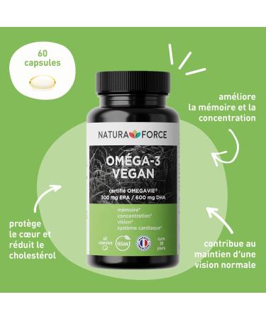 NATURA FORCE - Omega 3 Vegan EPA and DHA fatty acids from Schizochytrium Microalgae Oil - 100% vegan and patented Omegavie - 60 Capsules - Buy Online on GoSupps.com