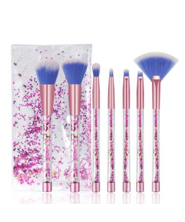 Makeup Brushes, 7PCS Glitter Quicksand Handle Makeup Brush Set for Foundation Powder Blush Eyeshadow with Case Beautiful Pink Purple Cosmetic Brushes 1-pink1