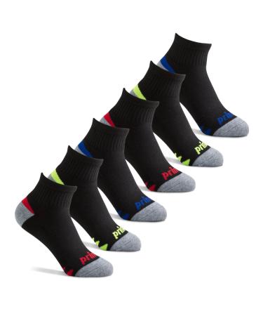 Prince Boys' Quarter Length Athletic Ankle Socks with Cushion for Active Kids (6 Pair Pack) Black Large