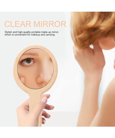 Healifty Natural Wood Hand Mirror - Vintage Portable Makeup Vanity Mirror for Women - Travel Friendly - Wood Color - Buy Online on GoSupps.com