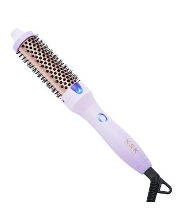 K&K 1.25 Inch Curling Iron Brush for Long Hair Ceramic Tourmaline Ionic Hot Brush Create Loose & Volume Curls 350 Degree Heater Nylon Bristles Round Brush Head Design Dual Voltage For Travel 1.25 Inch Purple