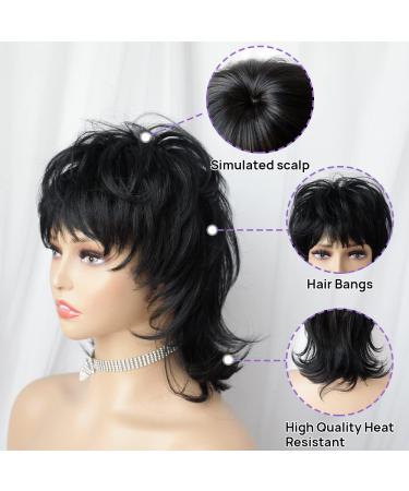 StrRid Short Black Shaggy Layered Mullet Wig with Bangs - Curly Synthetic Hair Replacement for Women - Perfect for Daily Wear, Parties, and Cosplay - Black - Buy Online on GoSupps.com