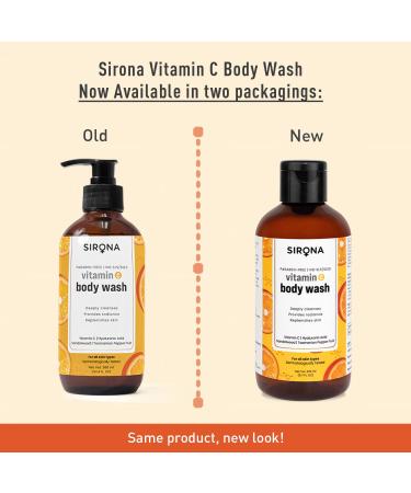 Sirona Natural Vitamin C Body Wash - 200ml Gel with Hyaluronic Acid & Sandalwood for Radiant Skin - Unisex Shower Gel - International Shipping - Buy Online on GoSupps.com
