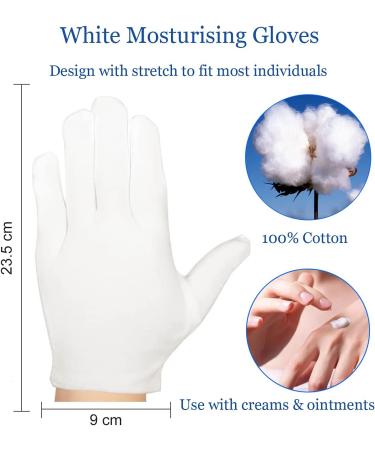 100% Cotton Moisturizing Gloves Over Night Bedtime - 6 Pairs | Premium Quality for Eczema Dry Sensitive Skin | Spa Therapy Gloves with Secure Wristband - Buy Online on GoSupps.com