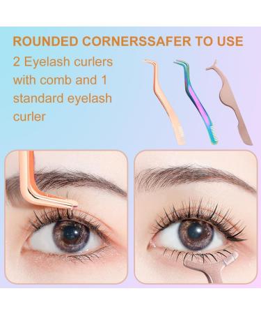 Professional Stainless Steel Eyelash Tweezers Set - 2-in-1 Curved Lace Lash Applicator & Comb Tool (3 Pieces) | Perfect for Eyelash Extensions & False Eyelashes - Buy Online on GoSupps.com